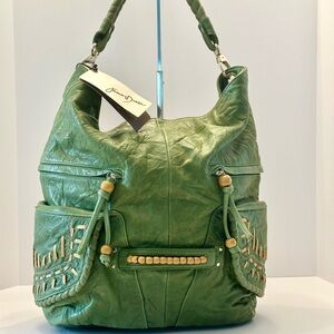 Junior Drake leather beaded hobo bag, green